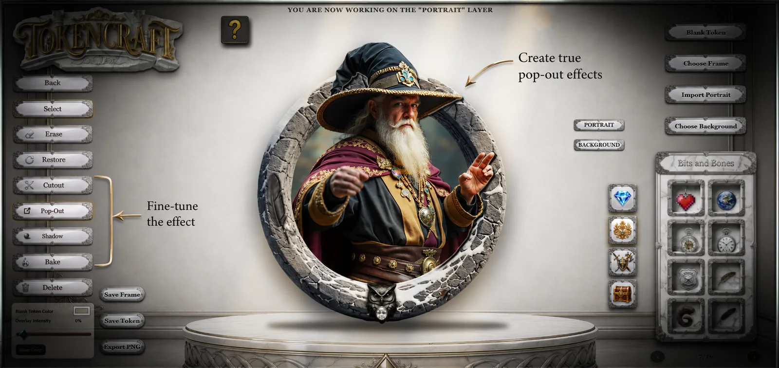 TokenCraft pop-out effect editor and finished fantasy tokens